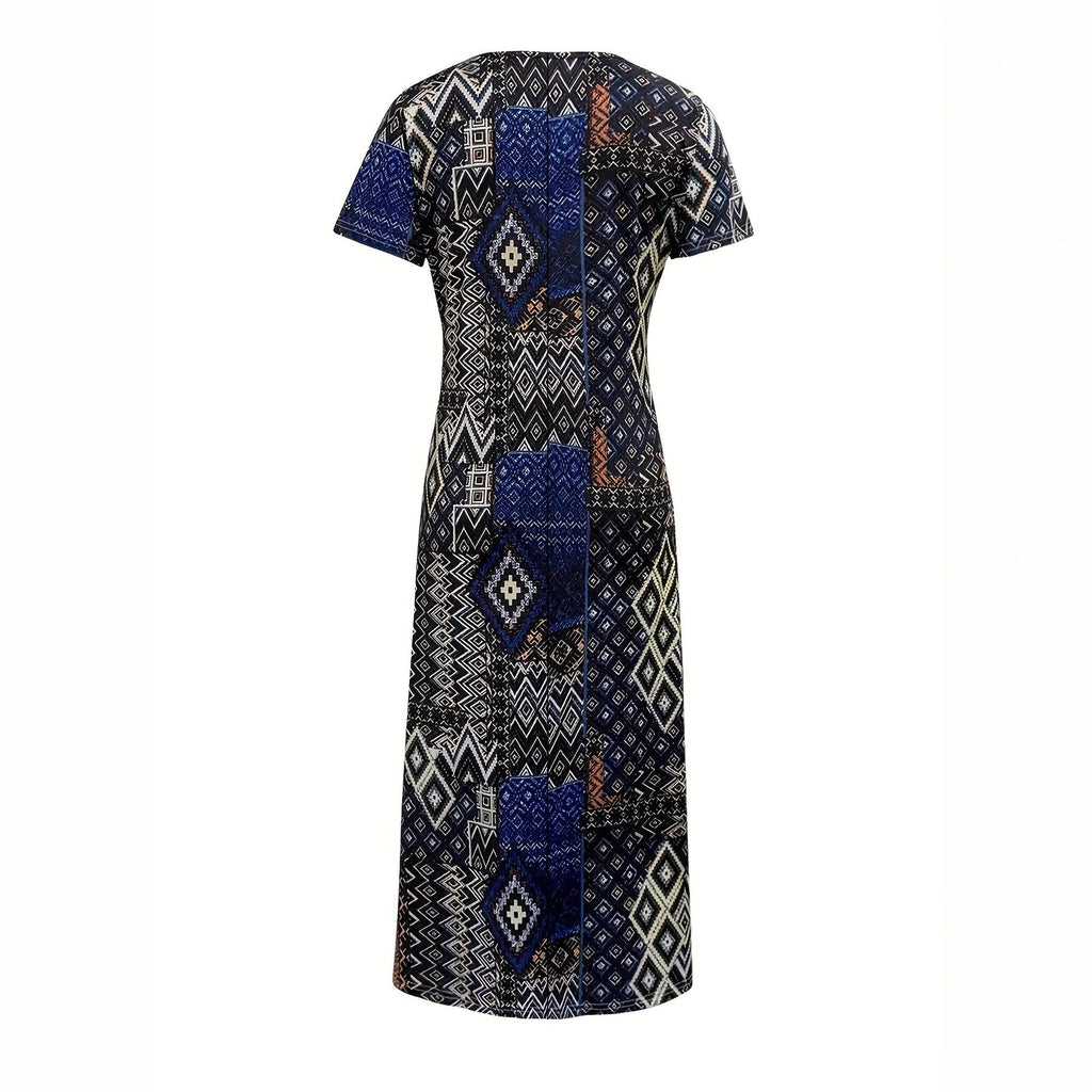 Robe maxi femme avec motif géométrique et décolleté en V R&B
