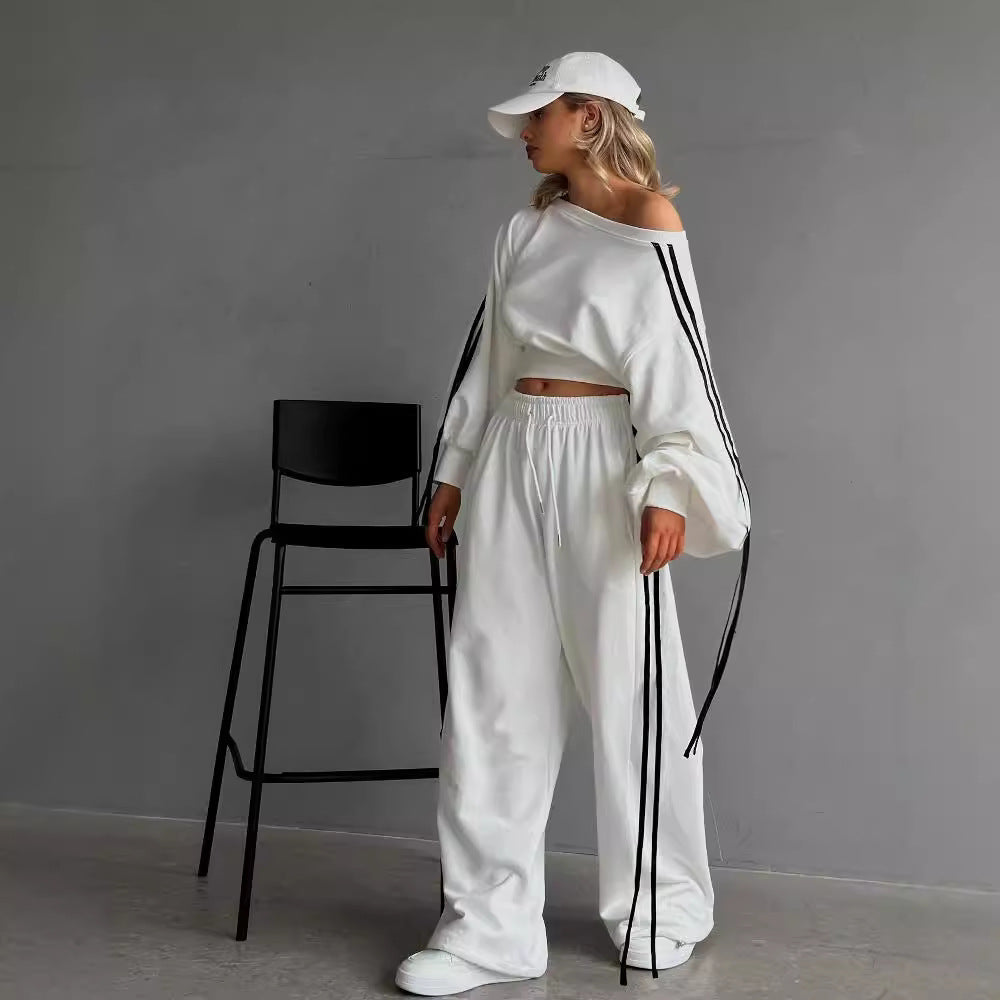Pantalon de détente large pour femmes avec cordon de serrage, ceinture élastique confortable et coutures décoratives latérales Echo Archiv