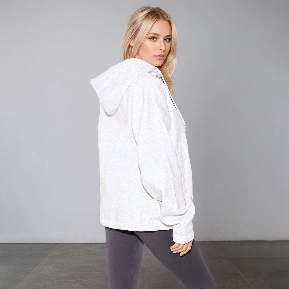 Veste à capuche oversize pour femmes avec fermeture éclair, ourlet à cordon et poches kangourou