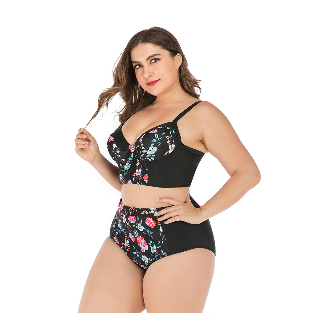 Ensemble de bikini taille haute pour femmes avec haut floral et coupe soutenante R&B