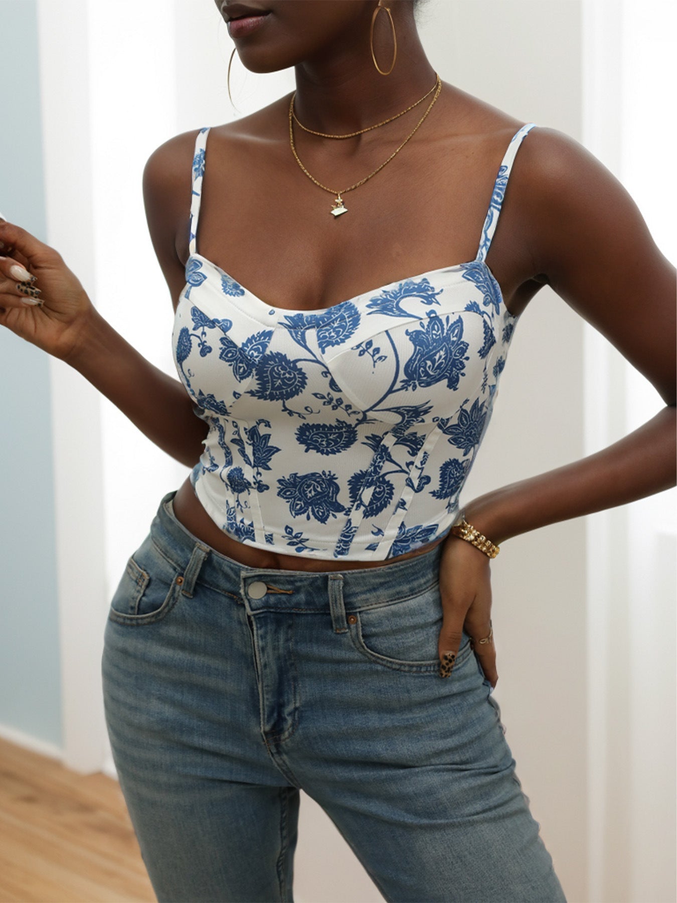 Top court à motifs floraux pour femmes R&B