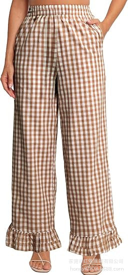 Pantalon Palazzo pour femmes avec taille élastique, poches latérales et ourlet à volants Echoarchiv