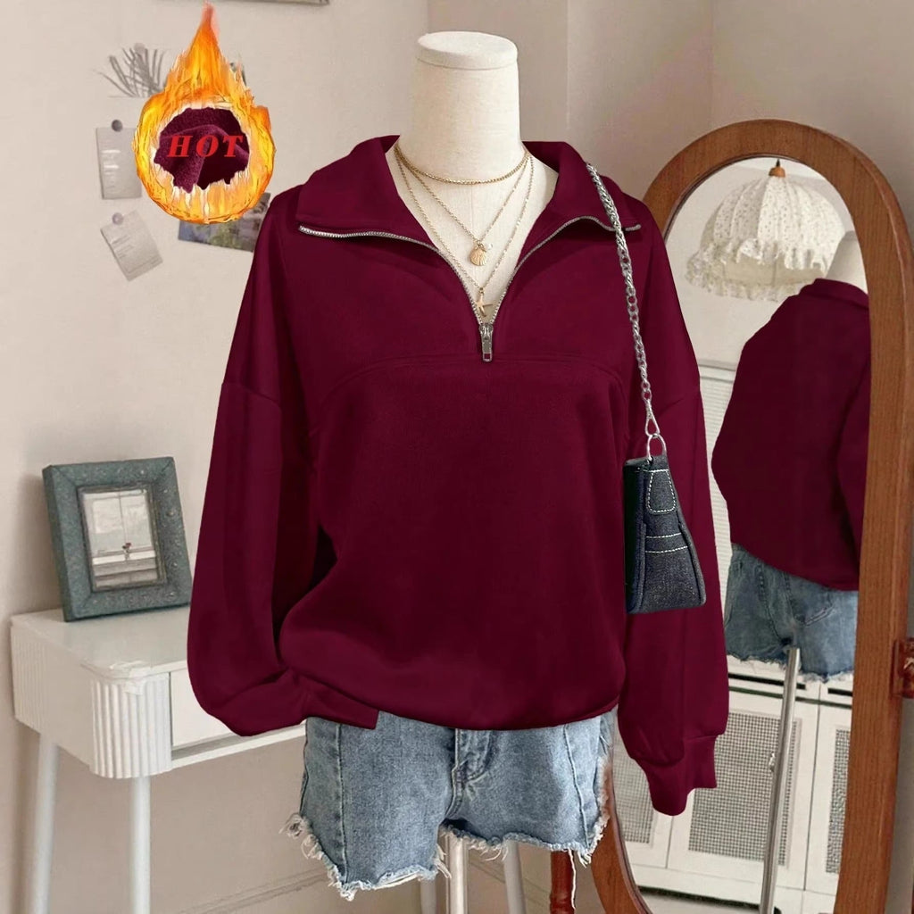 Sweatshirt oversize pour femmes avec demi-fermeture éclair, col montant et manches ballon Echo Archiv
