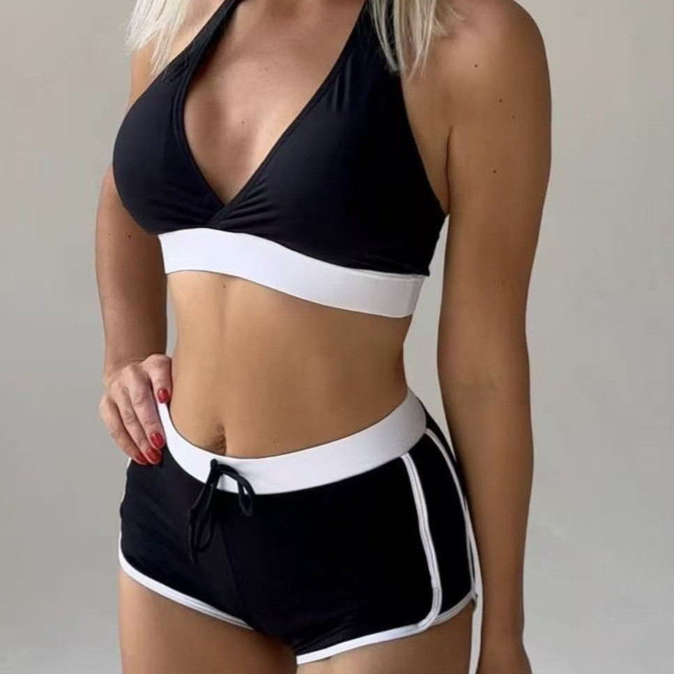 Ensemble de bikini de sport pour femmes avec taille haute stylée et col à la mode R&B