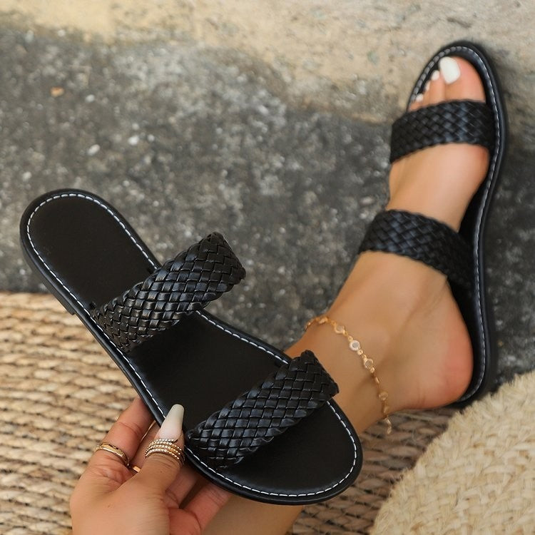 Sandales ouvertes pour femmes avec design de lanières tressées et semelle ergonomique R&B