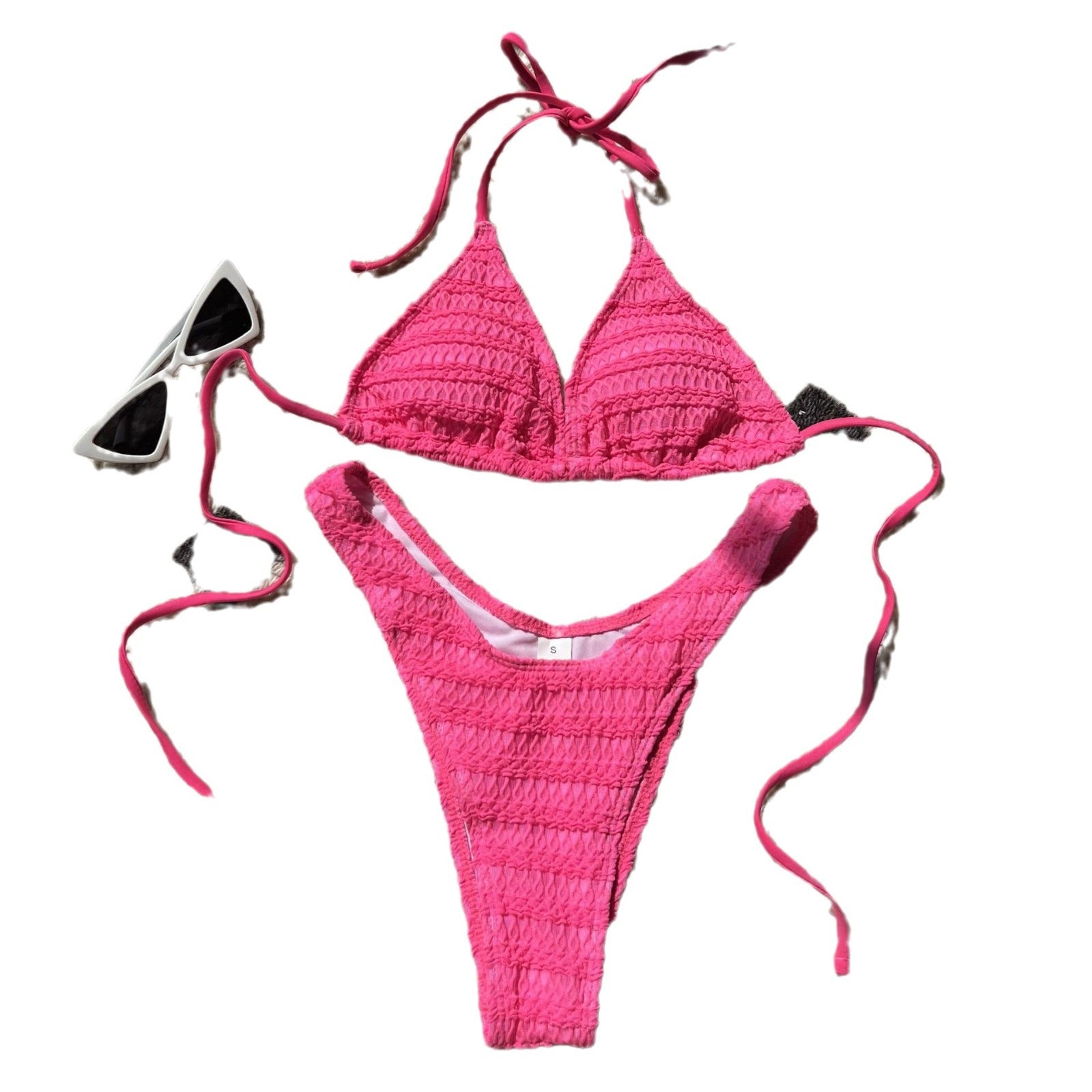 Bikini triangle pour femmes avec surface texturée et bretelles ludiques R&B