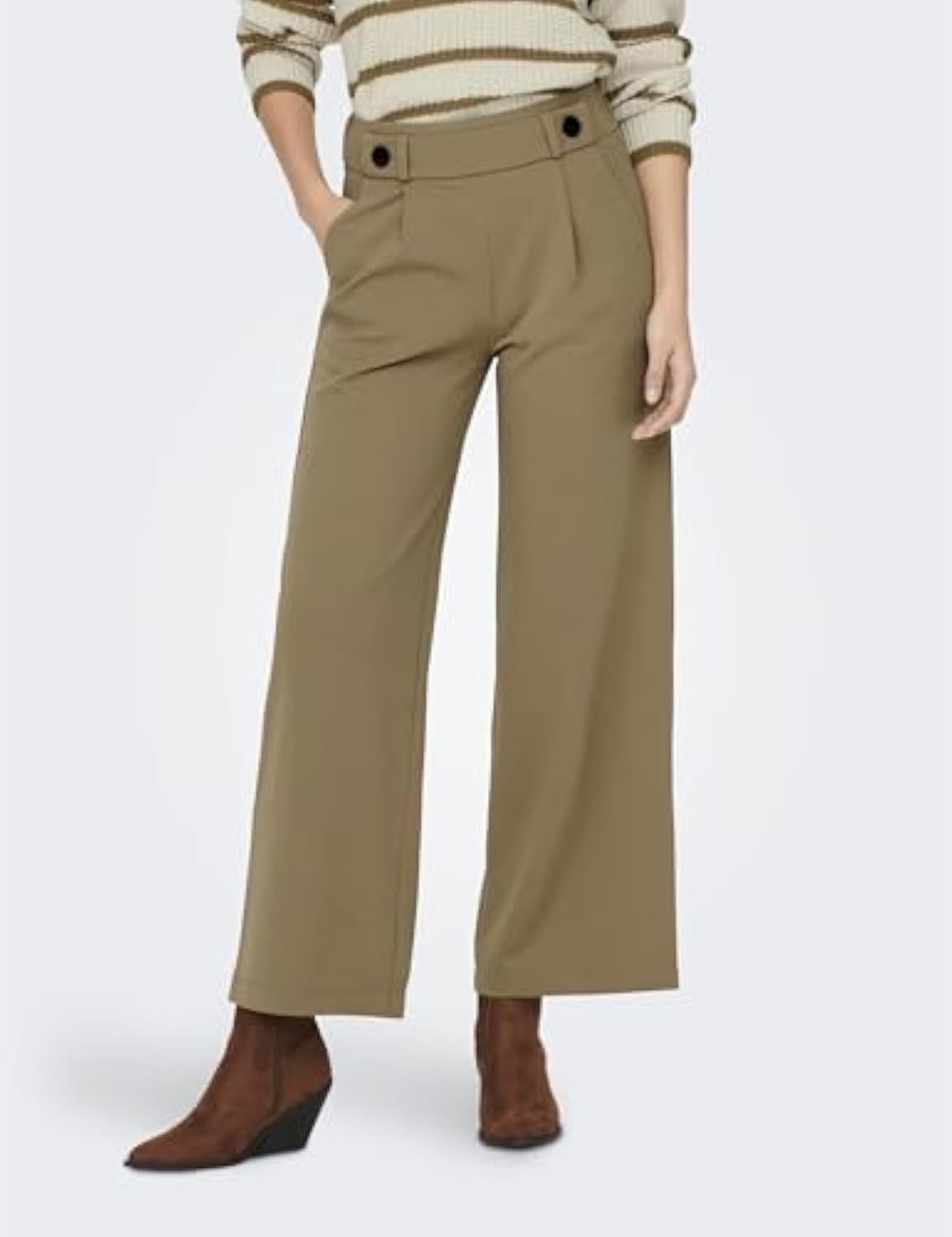 Pantalon Culotte Taille Haute pour Femmes avec Ceinture Décorative et Jambe Large