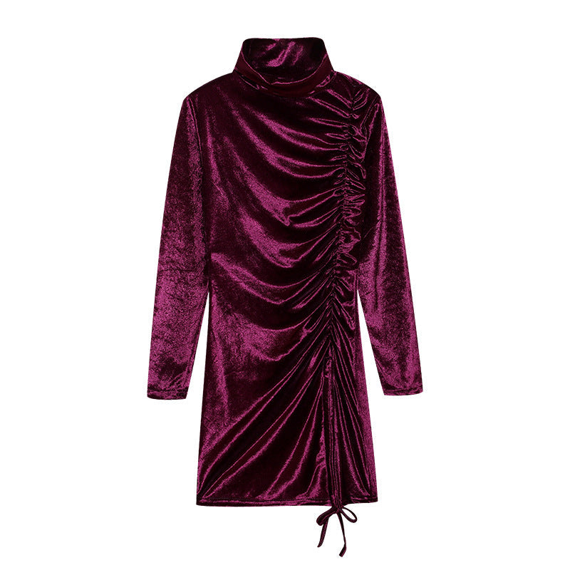 Robe Minijupe Bodycon Femme avec Col Montant et Drapé Latéral
