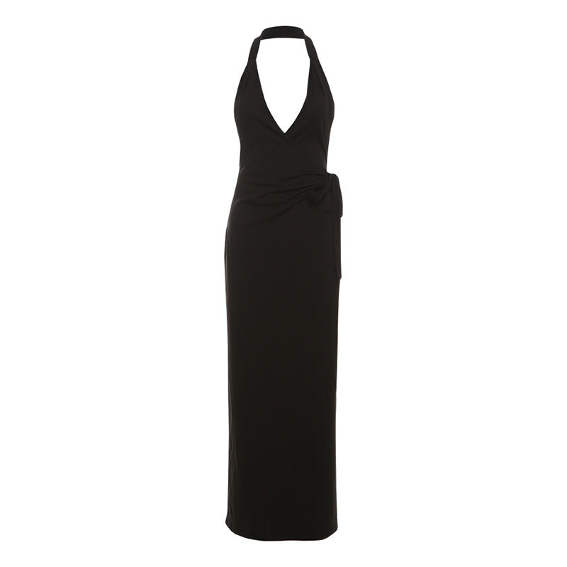 Robe maxi portefeuille pour femmes avec décolleté en V profond et lien élégant R&B