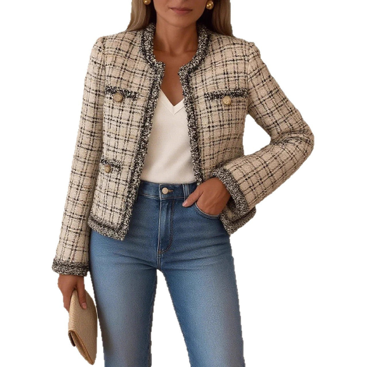 Veste en Bouclé Chic pour Femmes avec Détails Sophistiqués