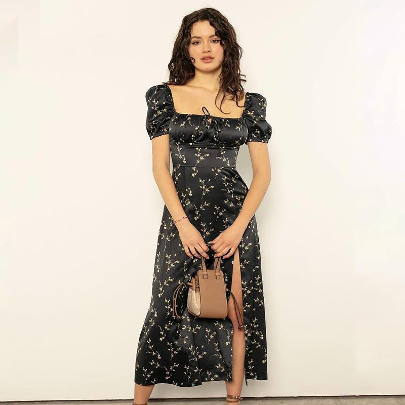 Robe maxi d'été pour femmes avec motifs floraux et fente profonde R&B