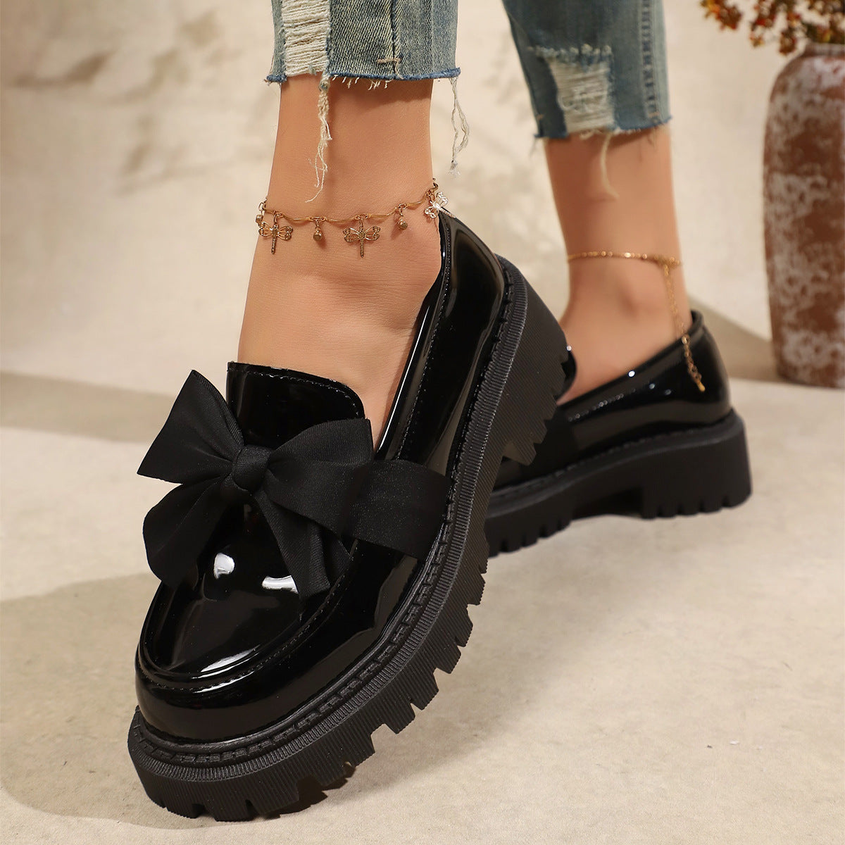 Mocassins pour femmes avec accent de nœud volumineux et semelle antidérapante R&B
