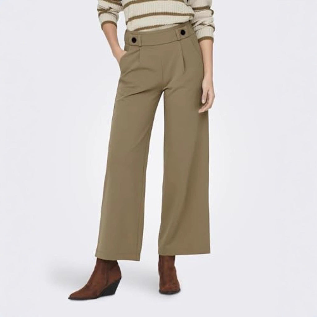 Pantalon Culotte Taille Haute pour Femmes avec Ceinture Décorative et Jambe Large