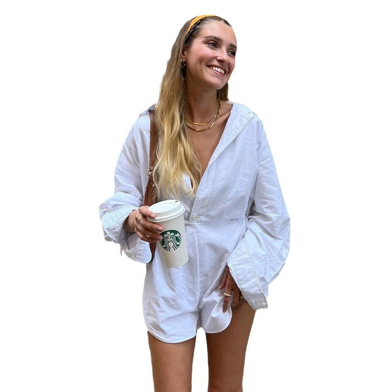 Rompers chemisier ajusté pour femmes avec manches longues, patte de boutonnage cachée et taille sculptante Echo Archiv
