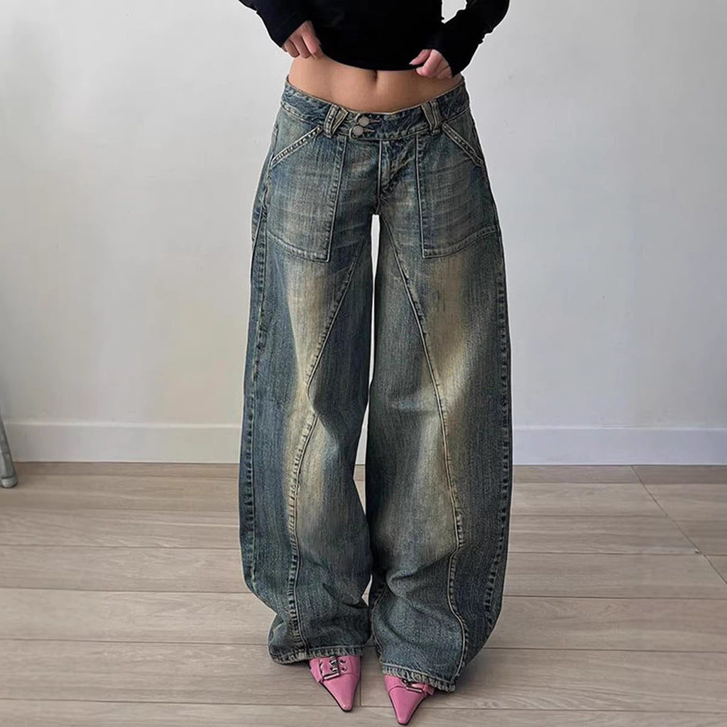 Jeans baggy taille basse pour femmes avec des panneaux en V marquants et des poches avant plaquées Echo Archiv