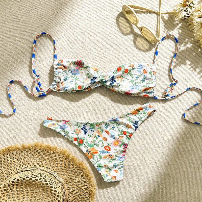Bikini floral pour femmes avec rembourrage amovible et cordons réglables R&B