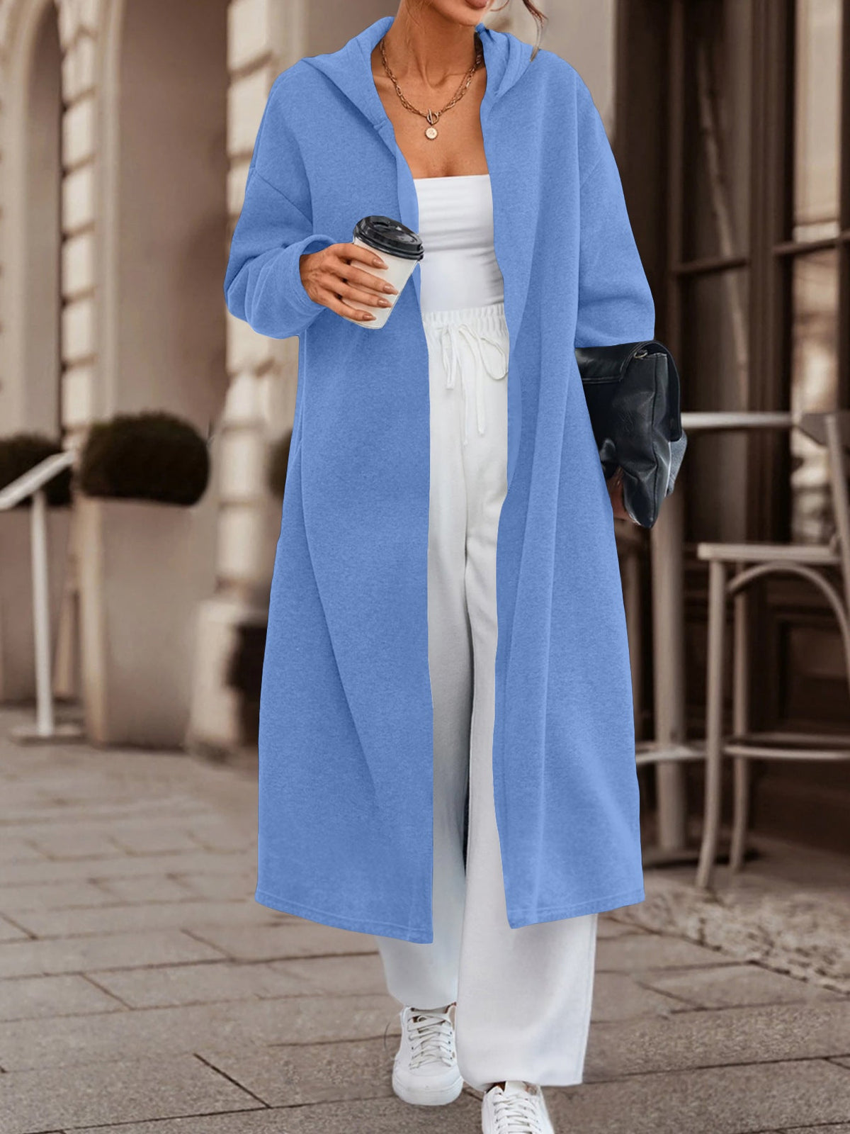Manteau long oversize à capuche pour femmes avec devant ouvert et doux en polaire Echoarchiv