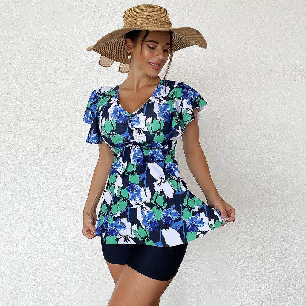 Ensemble Tankini Femme avec détails en volants à la mode et shorts confortables R&B
