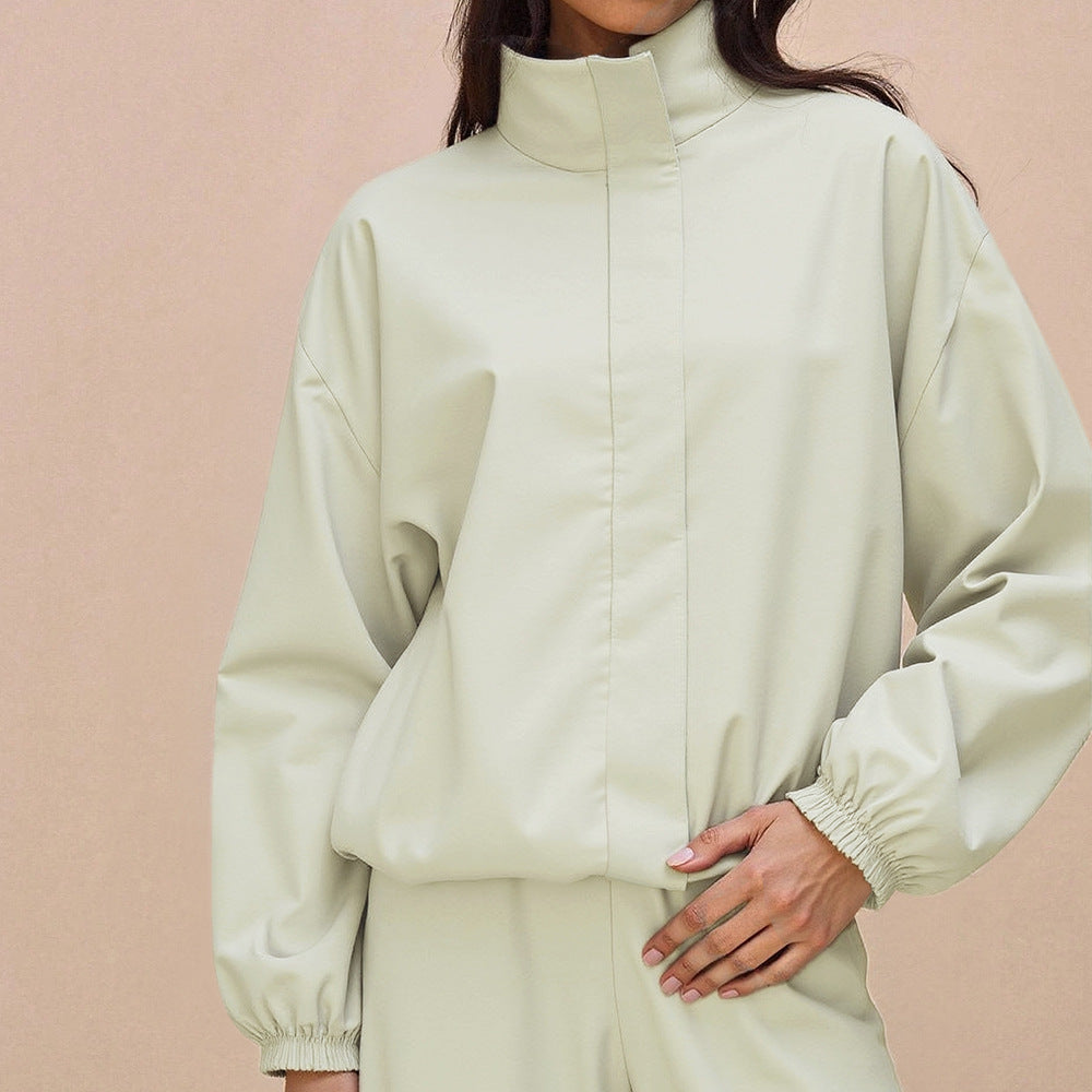 Ensemble de training oversize pour femmes avec col montant, manches ballon et pantalons larges