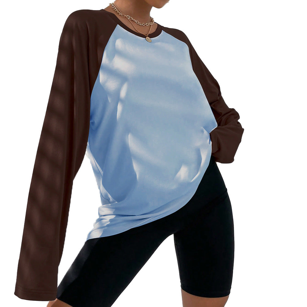 T-shirt à manches longues en raglan oversize pour femmes avec manches évasées, silhouette décontractée et col rond sportif