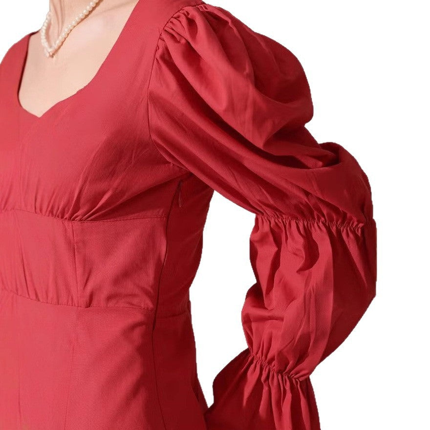 Robe mini à manches bouffantes pour femmes avec décolleté carré, bustier à cordon et manches cloche