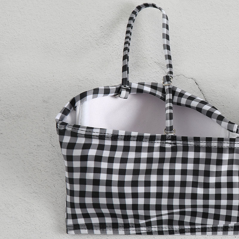 Bikini à taille haute à carreaux pour femmes avec haut rembourré R&B