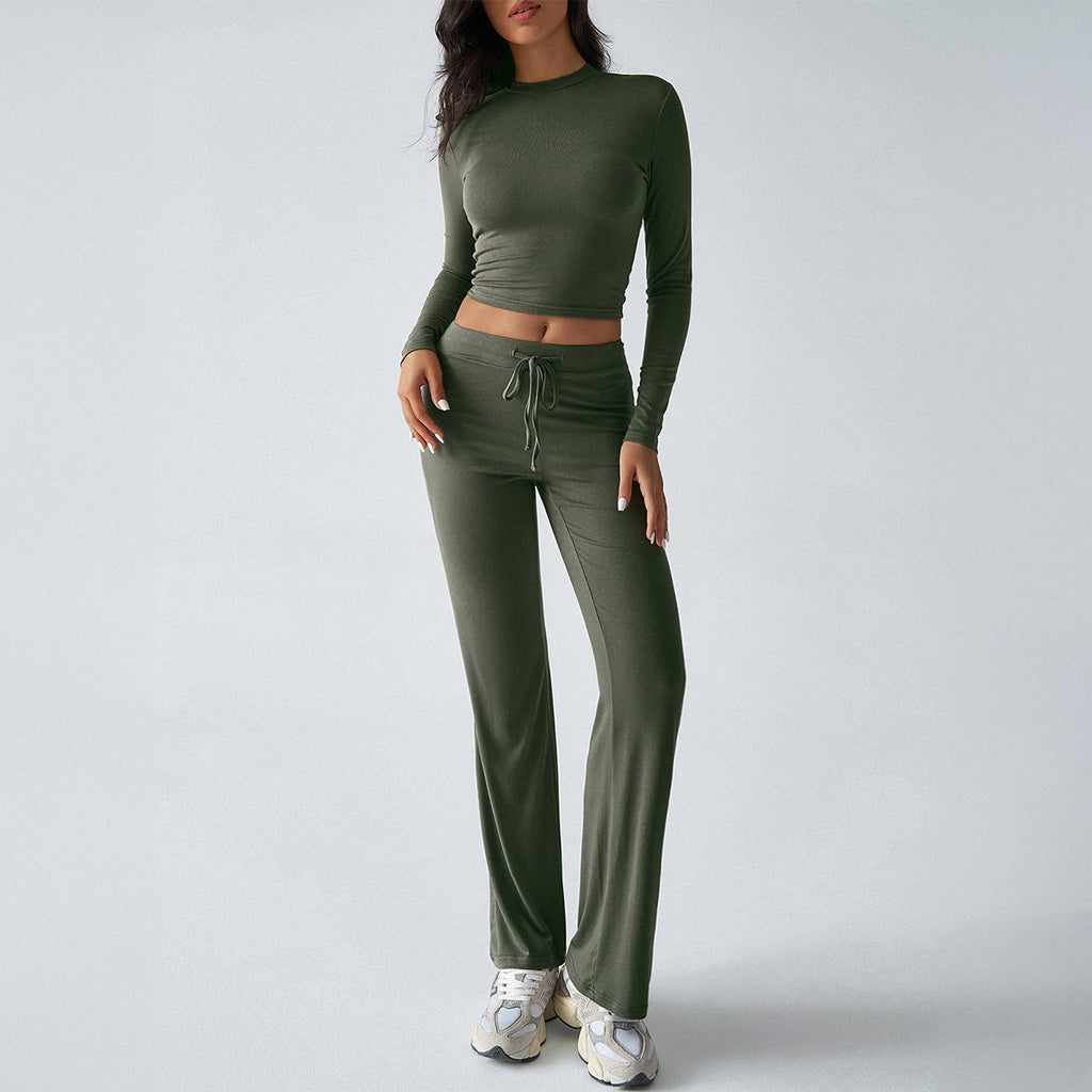 Ensemble de deux pièces pour femmes : top court à manches longues cintré et pantalon lounge ample en jersey stretch Echo Archiv