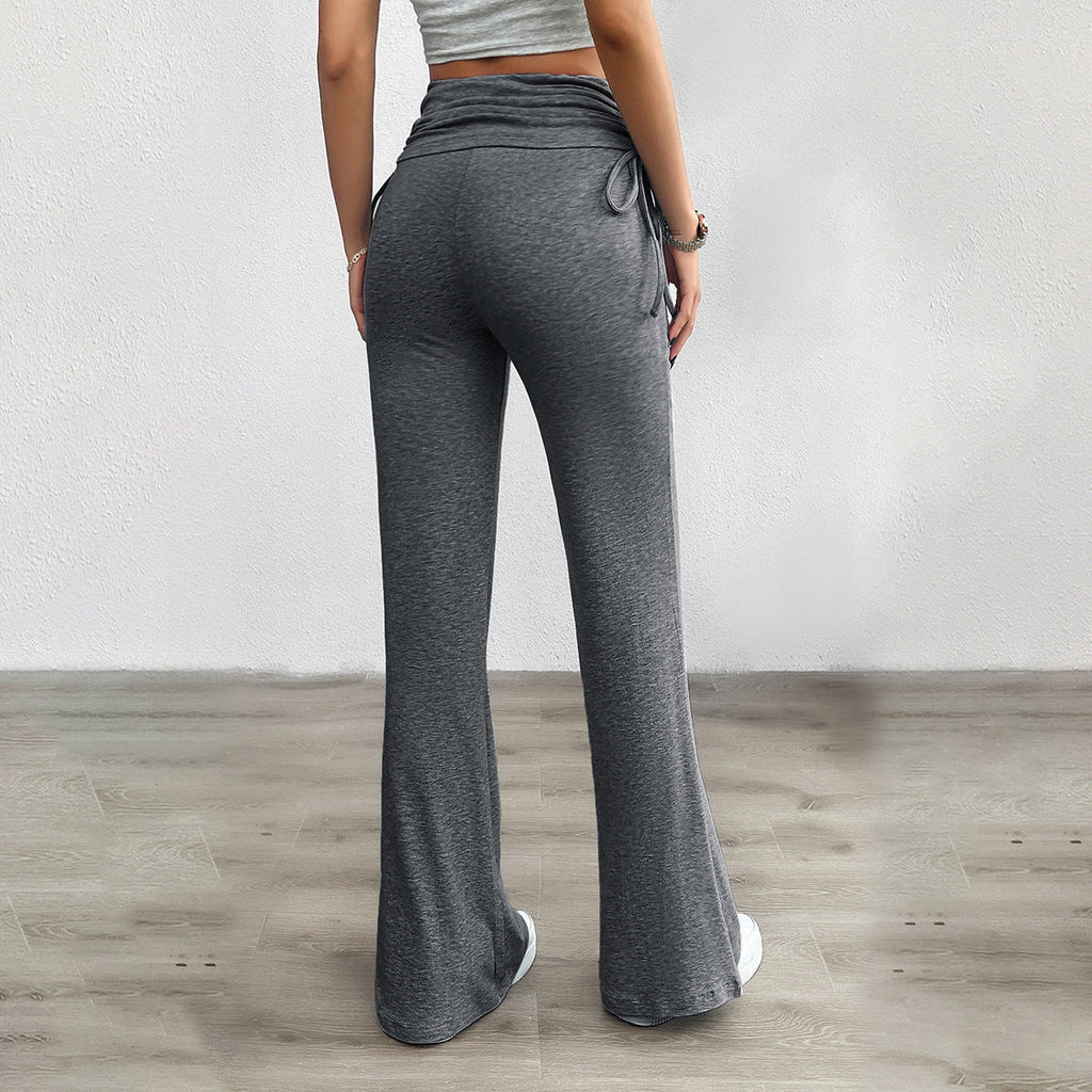 Pantalon Palazzo-Lounge pour femmes en jersey doux avec ceinture repliée, cordons latéraux et jambe évasée Echo Archiv