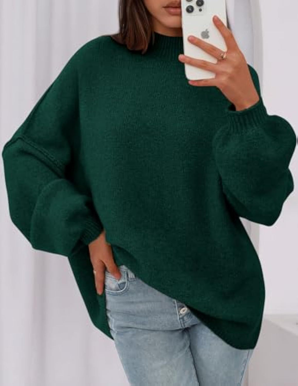 Pull en maille oversize pour femmes avec col montant et manches ballon