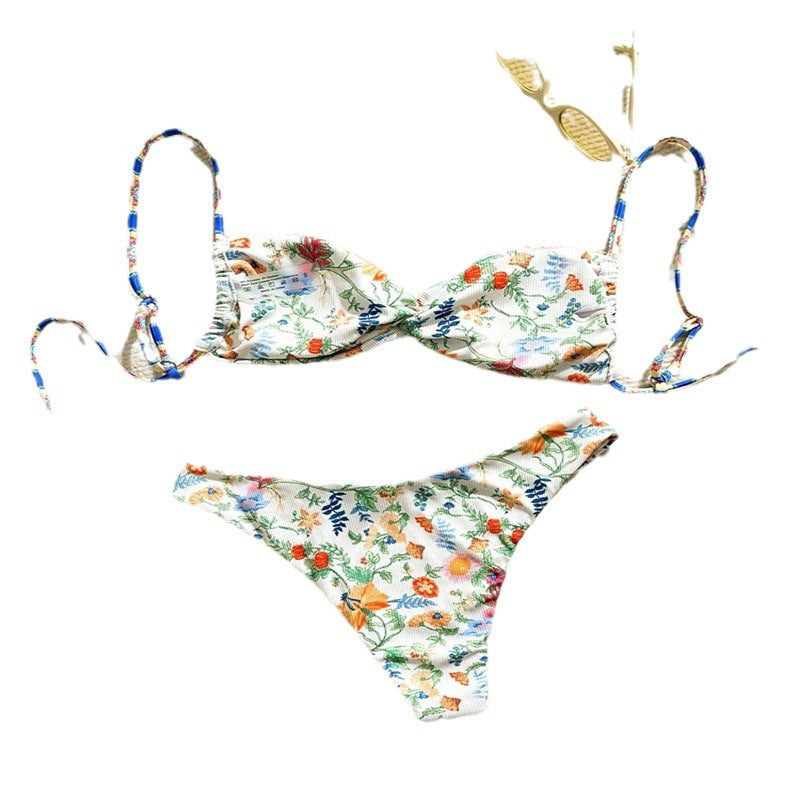 Bikini floral pour femmes avec rembourrage amovible et cordons réglables R&B