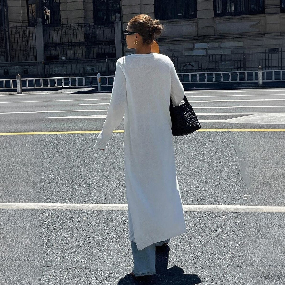 Tunique-pull long en maille fine pour dames avec fente latérale haute Echoarchiv