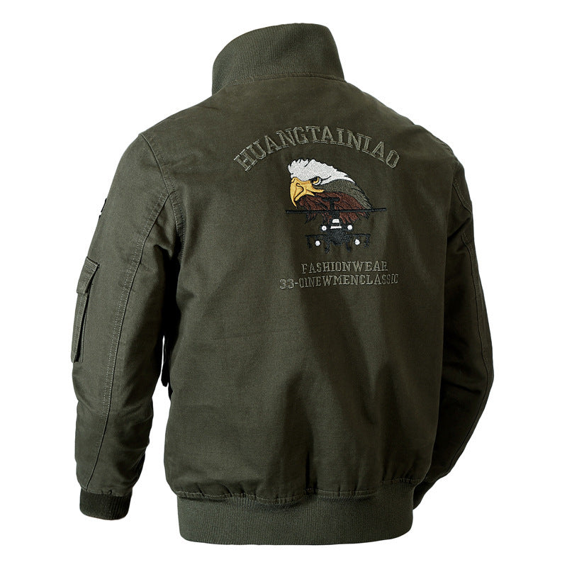 Veste pilote rétro-inspirée pour hommes en toile résistante avec écussons brodés, poche multifonction sur la manche et col montant Echo Archiv
