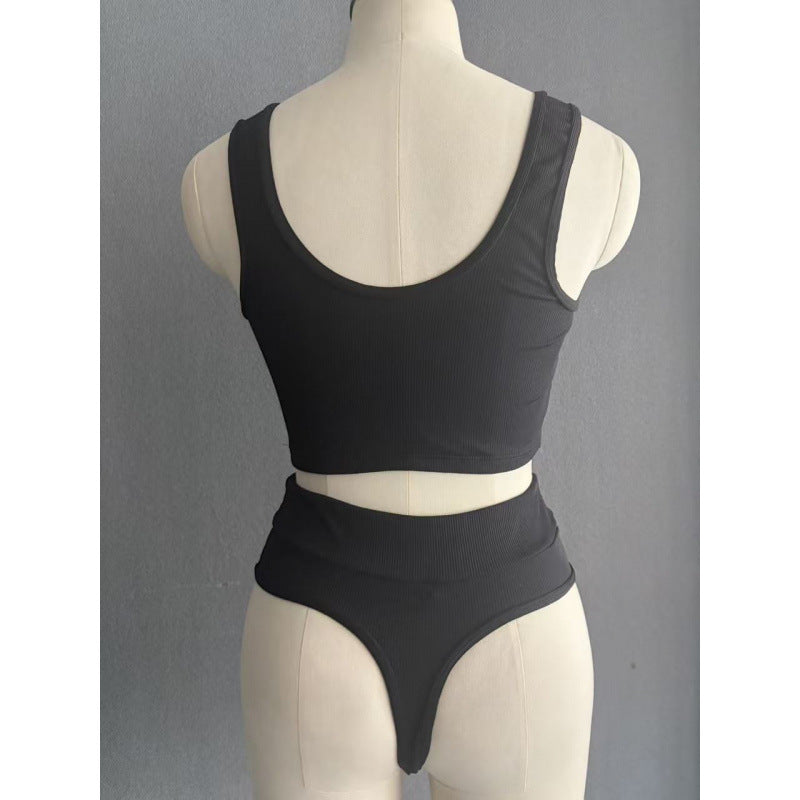 Ensemble de bikini taille haute pour femmes avec surface texturée et crop top à la mode R&B