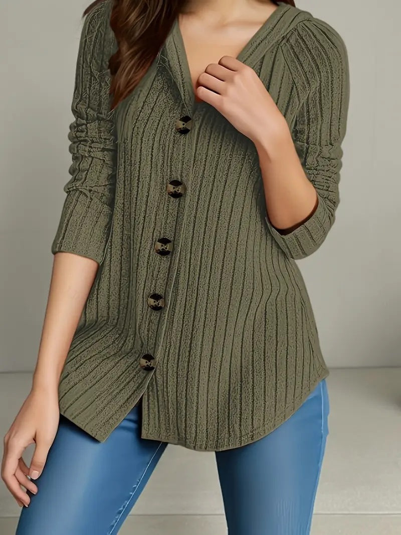 Cardigan en tricot côtelé pour femmes avec décolleté en V et boutons décoratifs Echo Archiv