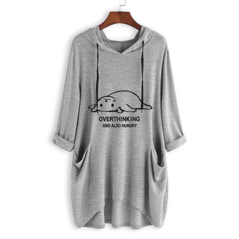 Robe à capuche décontractée pour femmes avec imprimé cartoon, coupe oversize et poches passepoilées Echo Archive