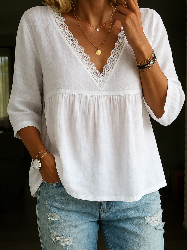 Blouse légère pour femmes avec accents en dentelle R&B