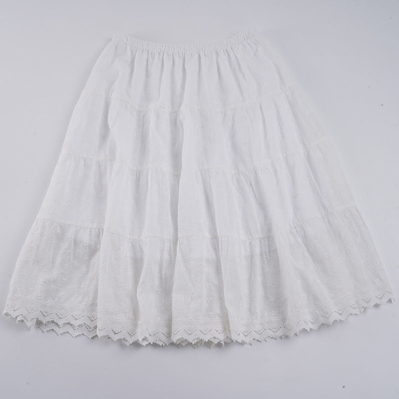 Jupe longue et superposée pour femmes avec délicate dentelle et taille élastique R&B