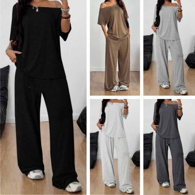 Ensemble de lounge décontracté pour femmes en jersey doux avec pantalon palazzo ample et top oversize sans manches Echoarchiv