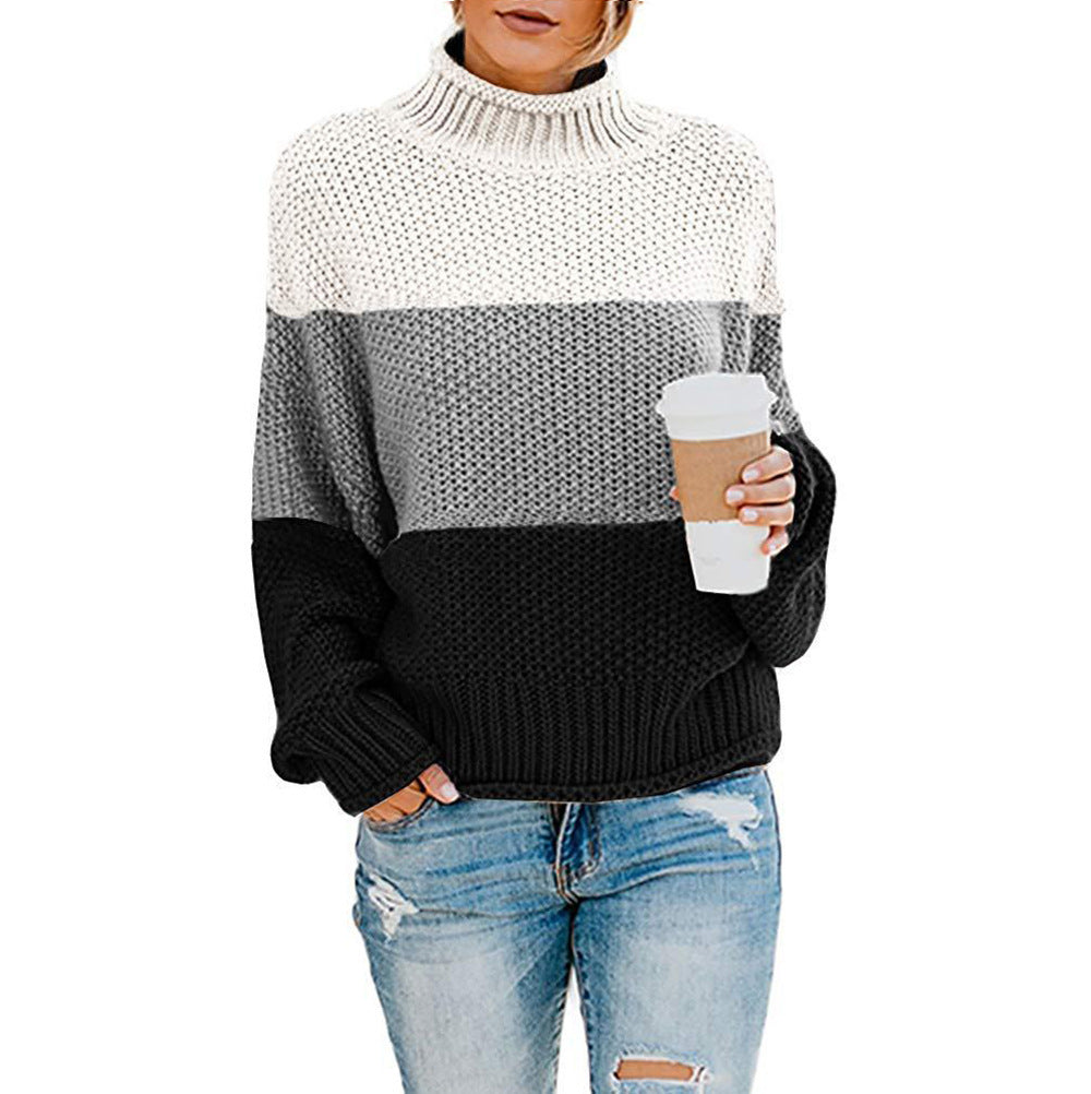 Pull à col roulé en grosse maille pour femmes avec coupe oversize et motif rayé bloc Echo Archiv