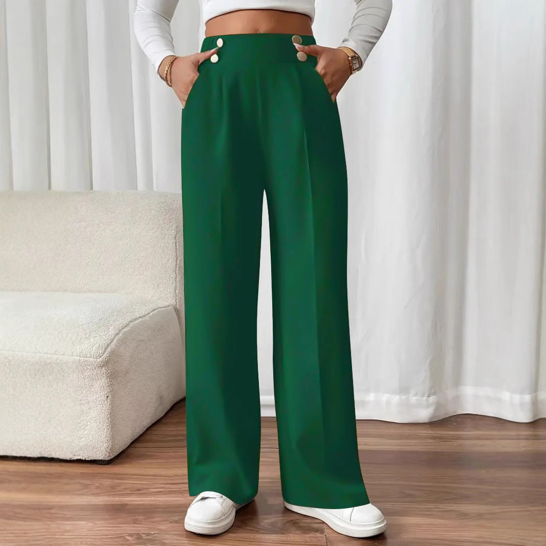 Pantalon Palazzo taille haute pour femmes avec boutons décoratifs, pli marqué et poches Echoarchiv