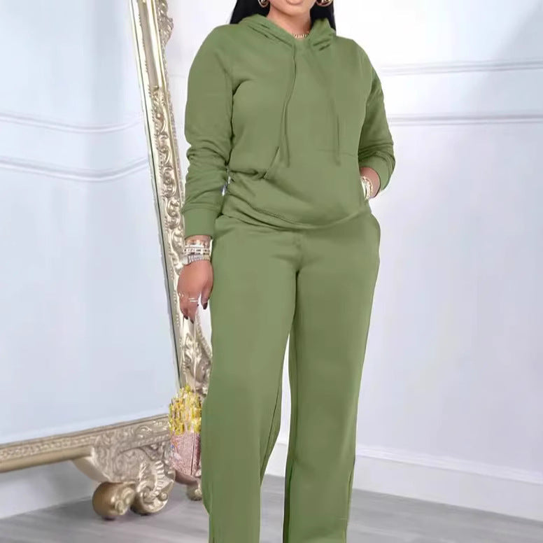 Ensemble de détente pour femmes avec pantalon palazzo taille haute, sweat à capuche avec poche kangourou et fente latérale Echo Archiv
