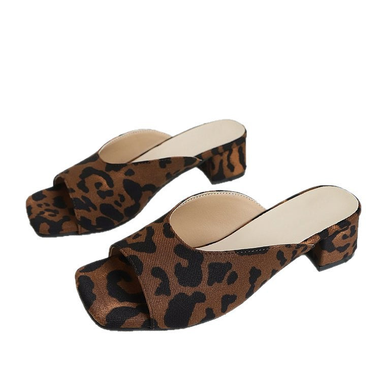 Mules Femme à la Mode avec Motif Léopard et Talon Bloc R&B