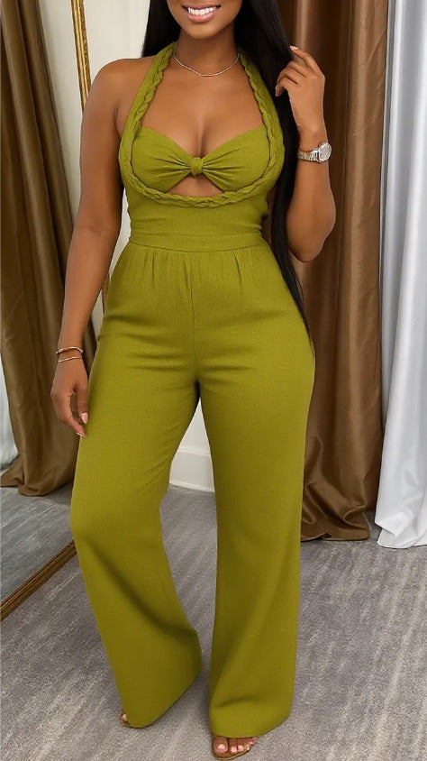 Combinaison à bretelles pour femmes avec taille cintrée, bustier noué et jambes larges R&B