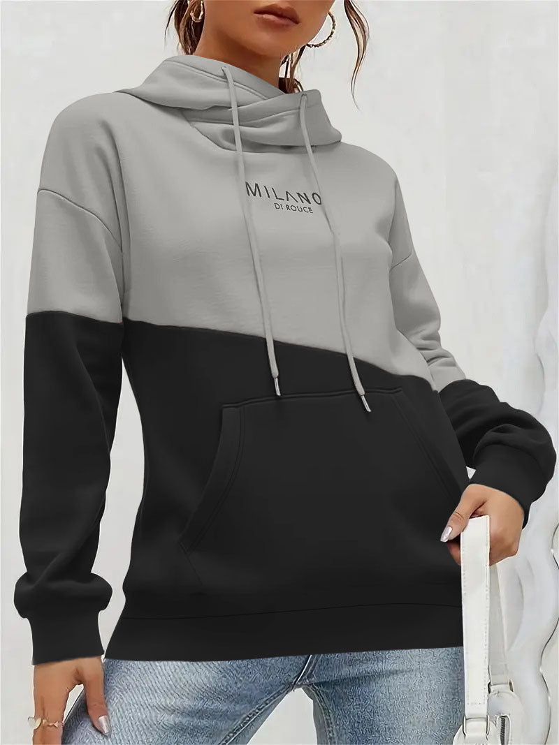 Sweat à capuche pour femmes avec colorblock, poche kangourou et coupe oversize Echoarchiv
