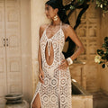 Robe de plage en crochet élégante pour femmes avec décolleté plongeant et franges R&B