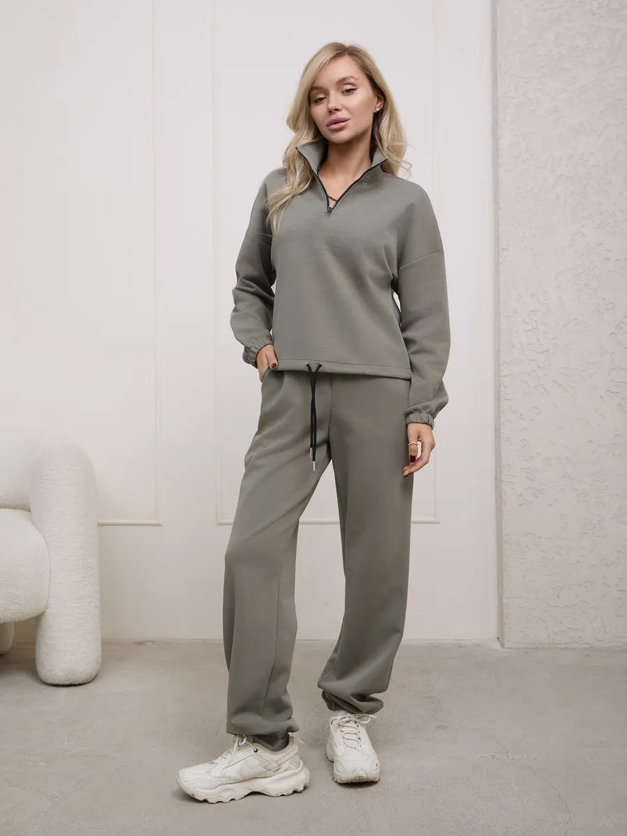 Ensemble lounge doux pour femmes avec demi-fermeture éclair, pantalon à cordon et poignets élastiques Echo Archive
