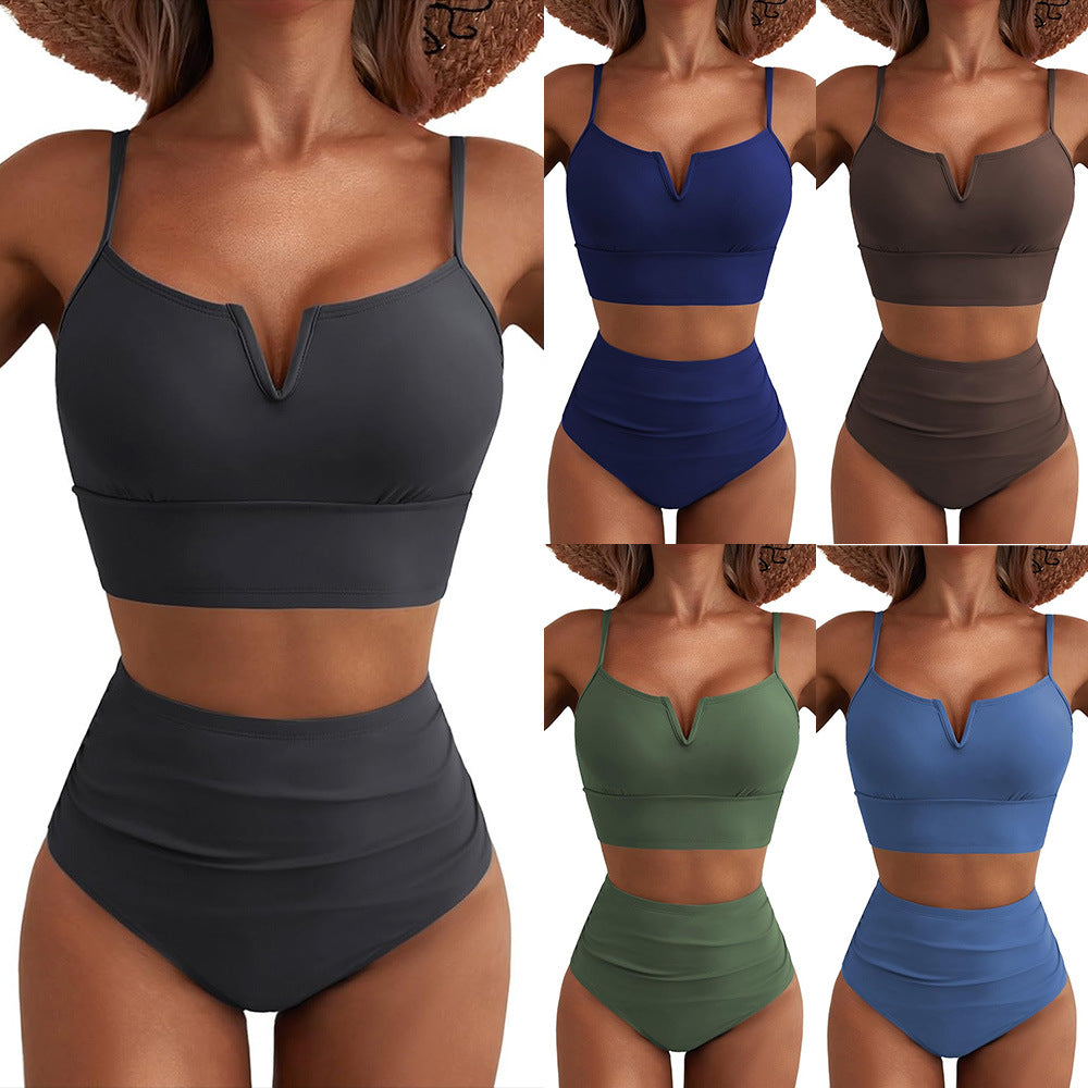 Ensemble de bikini taille haute pour femmes avec décolleté en V et larges bretelles R&B