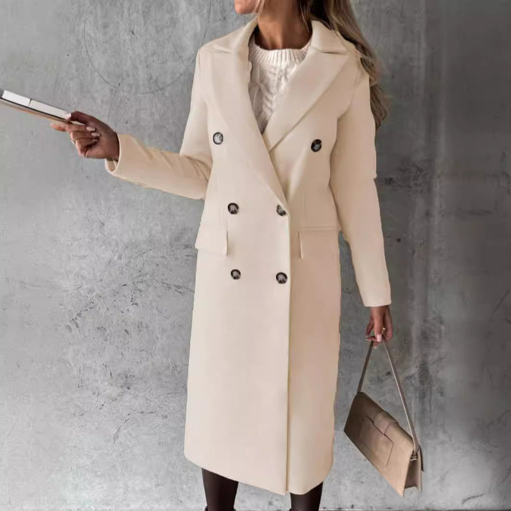 Manteau long pour femmes à double boutonnage classique avec col à revers et poches plaquées Echo Archiv
