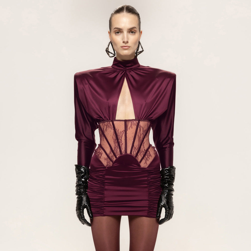 Robe de cocktail ajustée pour femmes avec élégante dentelle et fronces Heidi-Mode