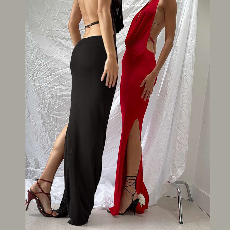 Robe maxi élégante pour femmes avec décolleté en V profond et découpes latérales Heidi-Mode